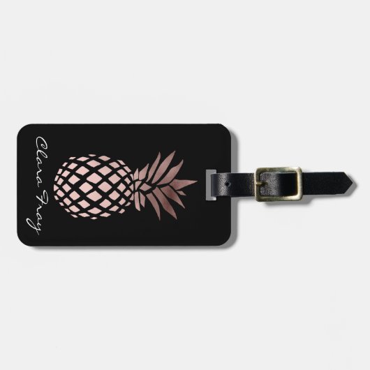 elegant, helder roos goud tropische anananas bagagelabel (Voorkant horizontaal)