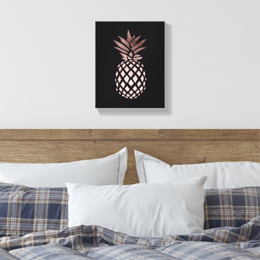 elegant, helder roos goud tropische anananas canvas afdruk (Insitu (Slaapkamer))