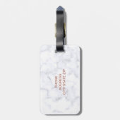 elegant, helder roos gouddiamant witte marmer bagagelabel (Achterkant verticaal)