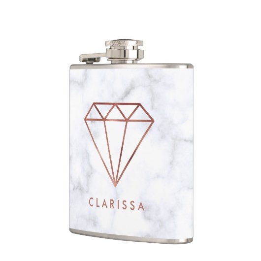 elegant, helder roos gouddiamant witte marmer heupfles (Links)