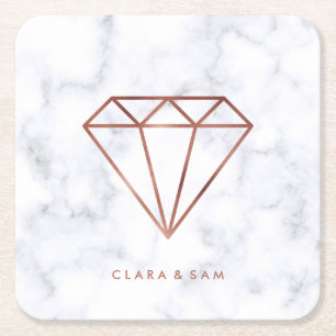 elegant, helder roos gouddiamant witte marmer kartonnen onderzetters