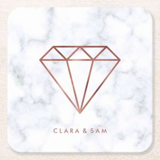 elegant, helder roos gouddiamant witte marmer kartonnen onderzetters (Voorkant)