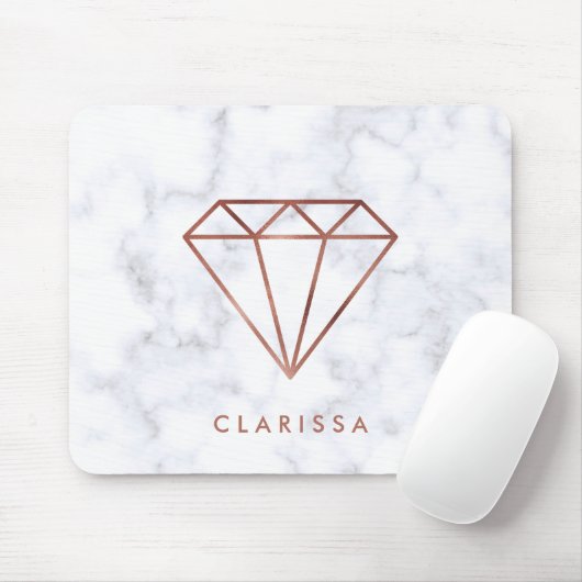 elegant, helder roos gouddiamant witte marmer muismat (Met muis)