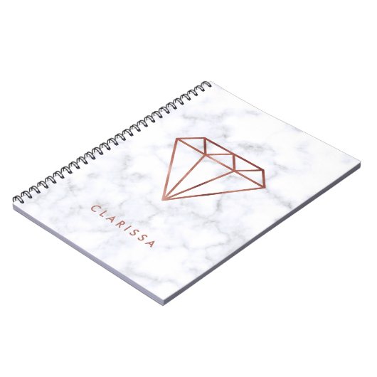 elegant, helder roos gouddiamant witte marmer notitieboek (Linkerzijde)