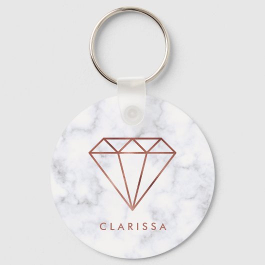 elegant, helder roos gouddiamant witte marmer sleutelhanger (Voorkant)
