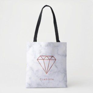 elegant, helder roos gouddiamant witte marmer tote bag