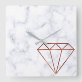 elegant, helder roos gouddiamant witte marmer vierkante klok