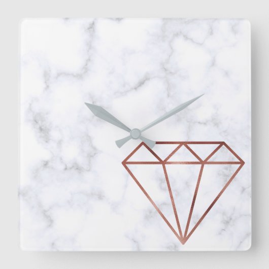 elegant, helder roos gouddiamant witte marmer vierkante klok (Voorkant)