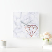 elegant, helder roos gouddiamant witte marmer vierkante klok (Huis)