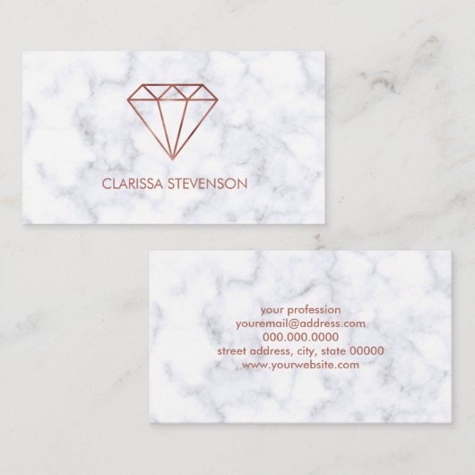 elegant, helder roos gouddiamant witte marmer visitekaartje (Voorkant / Achterkant)