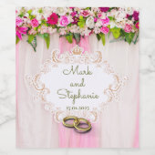 Elegant helder roze bloem bruiloft wijn etiket (Enkel label)
