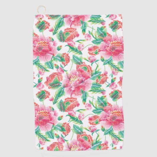 Elegant Helder Roze Bloemen Patroon Girly Pink Golfhanddoek (Voorkant)