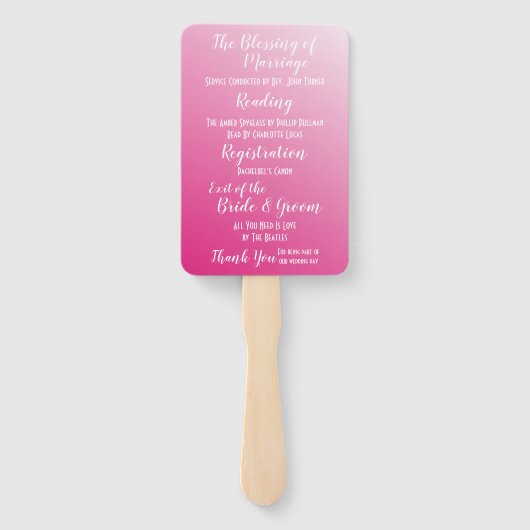 Elegant helder roze bruiloft programma handwaaier (Achterkant)