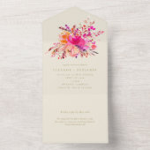 Elegant Helder Roze Waterverf Bloemen Bruiloft All In One Uitnodiging (Binnen)