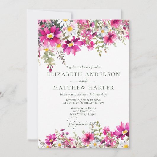 Elegant Helder Roze Wildbloemen Bloemen Bloemen Br Kaart (Voorkant)