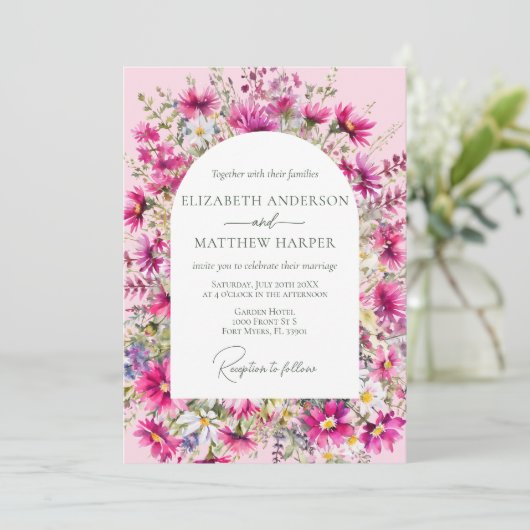 Elegant Helder Roze Wildbloemen Bloemen Bloemen Br Kaart (Staand voorkant)