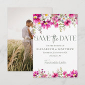 Elegant Helder Roze Wildbloemen Foto Bruiloft Save The Date (Voorkant / Achterkant)