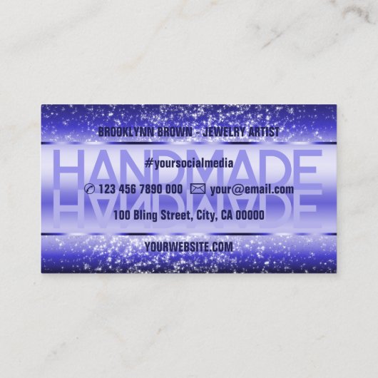 Elegant Helderblauw Luxe Sparkle Glitter Glam Visitekaartje (Achterkant)