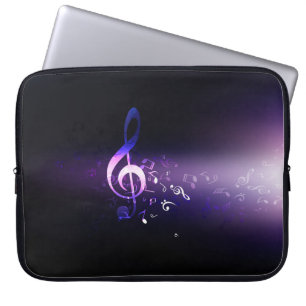 Elegant heldere Paarse Muzieknoten Achtergrond Laptop Sleeve