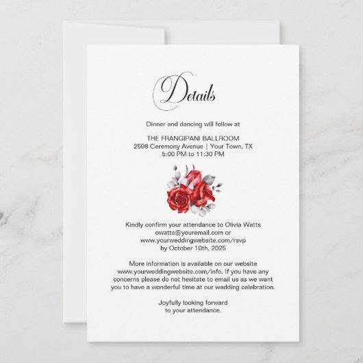 Elegant helemaal in één roodroze bruiloft kaart (Achterkant)