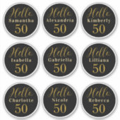 Elegant Hello 50 Black Gold Personalized Names Sticker (Voorkant)
