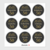 Elegant Hello 50 Black Gold Personalized Names Sticker (Vel)