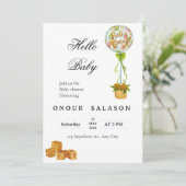 Elegant Hello Baby Balloon Shower Invitation Kaart (Staand voorkant)