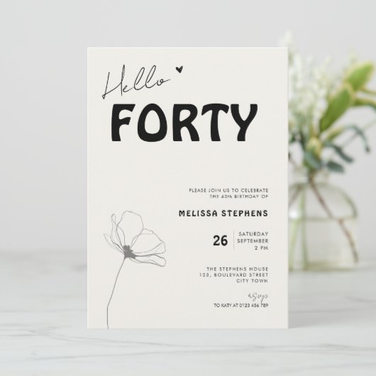 Elegant Hello Forty Bold Typography 40th Birthday Kaart (Staand voorkant)