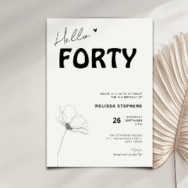 Elegant Hello Forty Bold Typography 40th Birthday Kaart