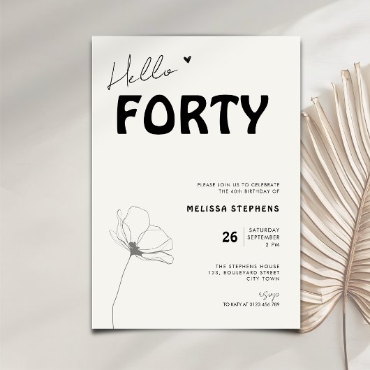 Elegant Hello Forty Bold Typography 40th Birthday Kaart