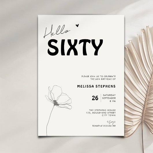 Elegant Hello Sixty Bold Typography 60th Birthday Kaart