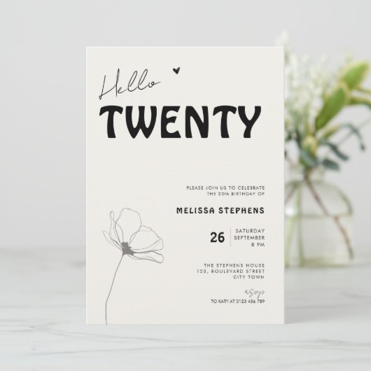 Elegant Hello Twenty Bold Typography 20th Birthday Kaart (Staand voorkant)