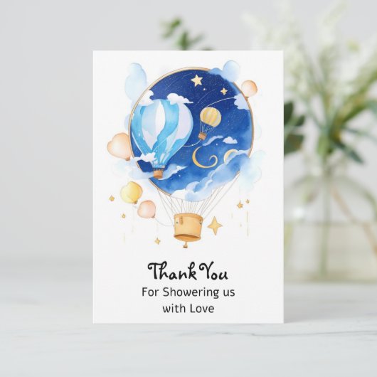 Elegant hemelballon Baby shower Bedankkaart (Staand voorkant)