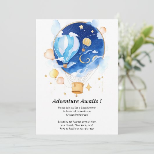 Elegant hemelballon Baby shower Kaart (Staand voorkant)