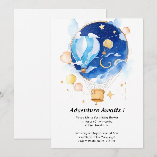 Elegant hemelballon Baby shower Kaart (Voorkant / Achterkant)