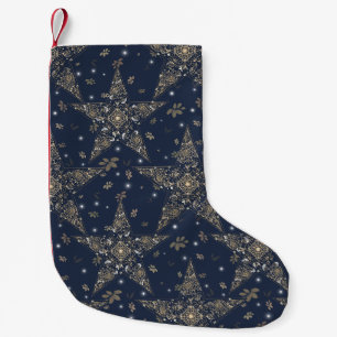 Elegant Hemels Filigraan Sterrenpatroon - Blauw Kleine Kerstsok