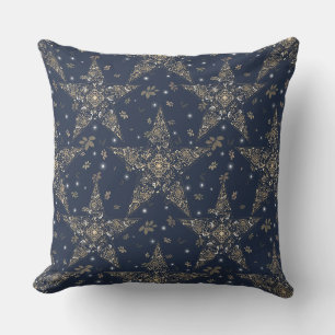 Elegant Hemels Filigraan Sterrenpatroon - Blauw Kussen