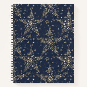 Elegant Hemels Filigraan Sterrenpatroon - Blauw Notitieboek
