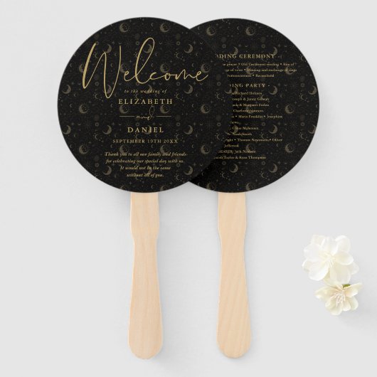 Elegant Hemels Mystiek Trouwprogramma Hart Handwaaier (Voorkant en achterkant)