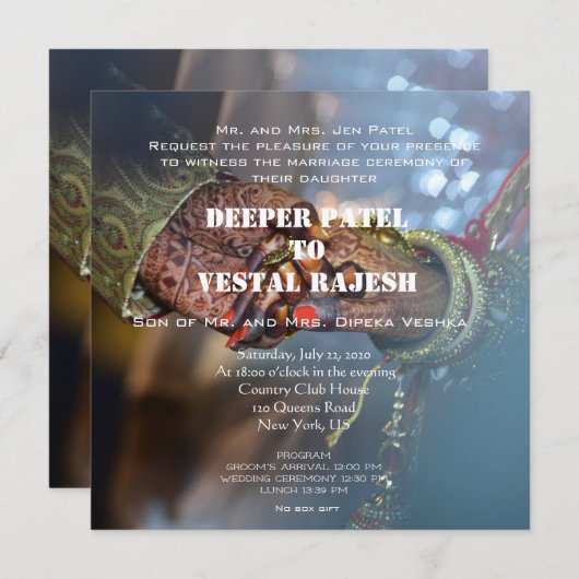 Elegant Henna Indian Wedding Invitation Kaart (Voorkant / Achterkant)
