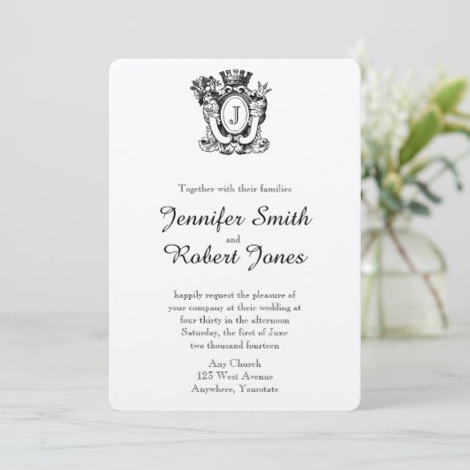 Elegant Heraldry Monogram Weddenschap Kaart (Staand voorkant)