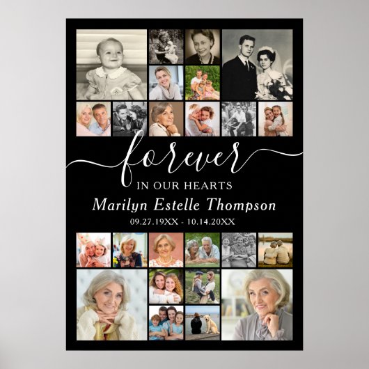 Elegant Herdenking Altijd in ons Hart 24 Foto Poster (Voorkant)