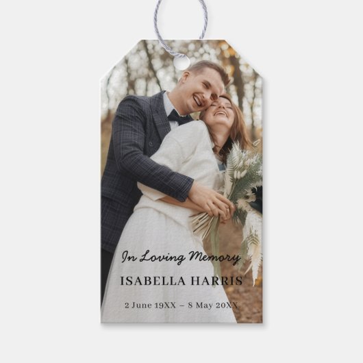 Elegant herdenkingsfoto - ontwerp met liefdevolle  cadeaulabel (Voorkant)
