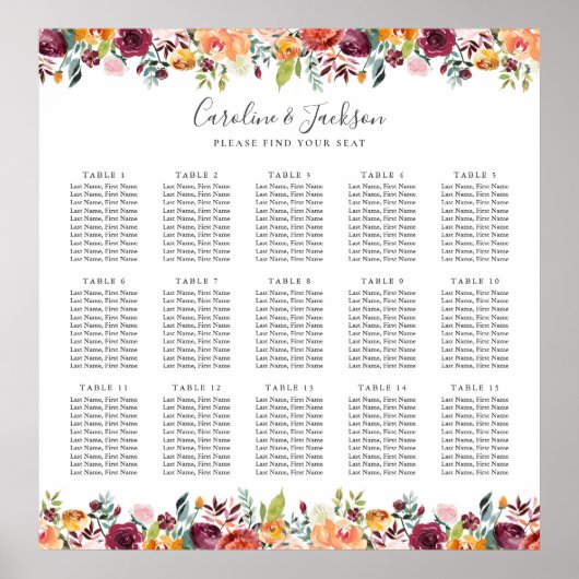 Elegant herfst 15-tafel weddenschapenkaart poster (Voorkant)