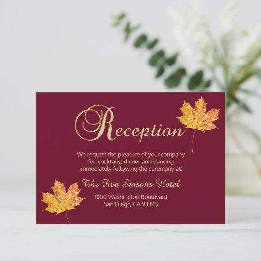 Elegant Herfst Autumn Burgundy Gold RecEPKaart Informatiekaartje (Staand voorkant)