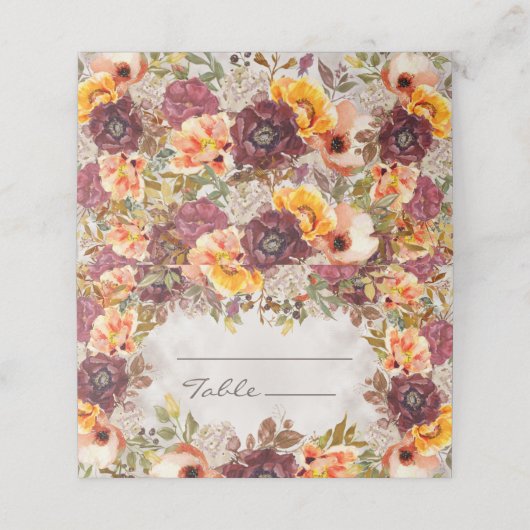 Elegant Herfst Autumn Oranje Burgundy Wedding Plaatskaartje (Buitenkant ongevouwen)