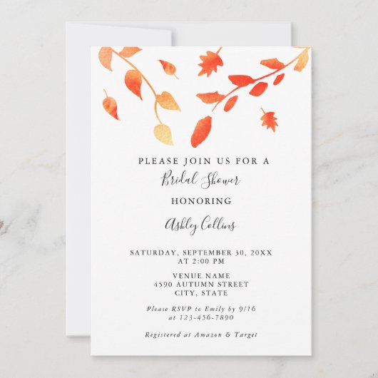 Elegant Herfst Autumn Waterverf Foliage verlaat af Kaart (Voorkant)