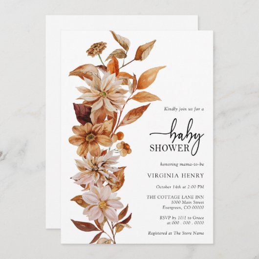 Elegant Herfst Baby shower Kaart (Voorkant / Achterkant)