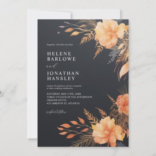 Elegant Herfst Black Wedding Kaart (Voorkant)