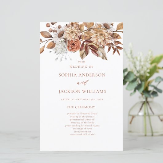 Elegant herfst bloem bruiloftsprogramma  (Staand voorkant)